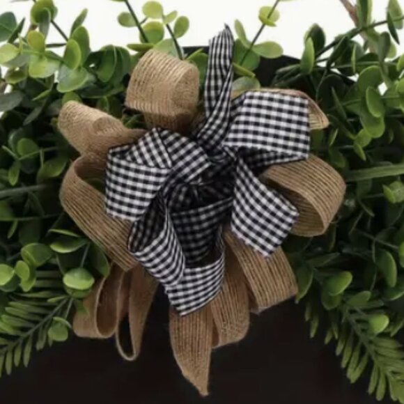 Welcome Sign Rustic Farmhouse Front Door Wreath Buffalo Plaid Check Black White - Picture 6 of 10